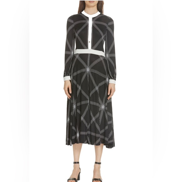 Tory Burch Anja Midi Geometric  Black and White  Dress XL - Picture 2 of 5